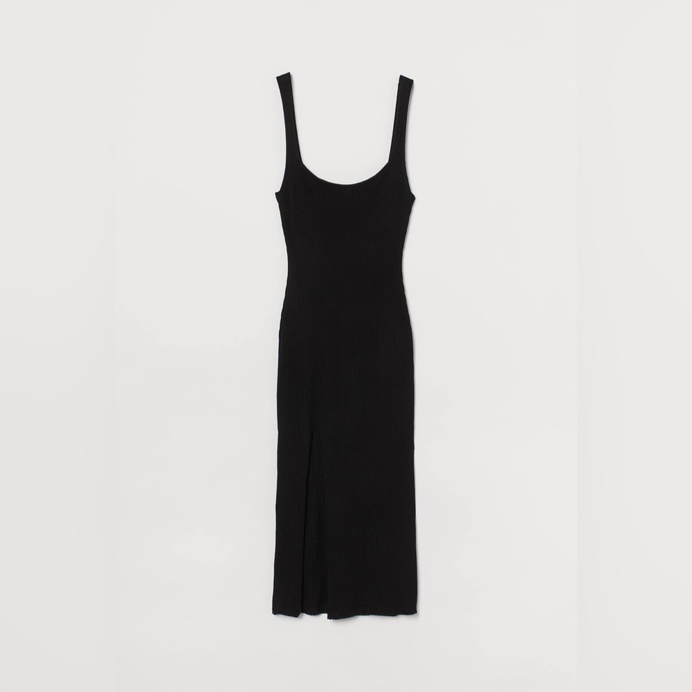 H&M Divided Elegant Black Maxi Dress with front Slit and Square Neckline Size S